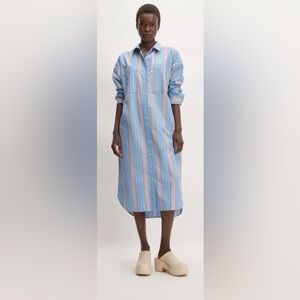 Everlane The Midi Cotton Blue Striped lLong shirt Dress Women Size X-Small NEW